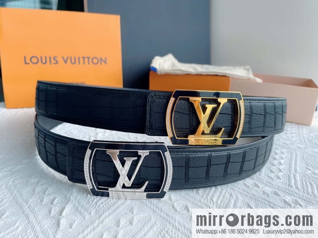 LV/Louis Vuitton, steel resin inlaid with zirconium rare deerskin men's belt 4.0cm