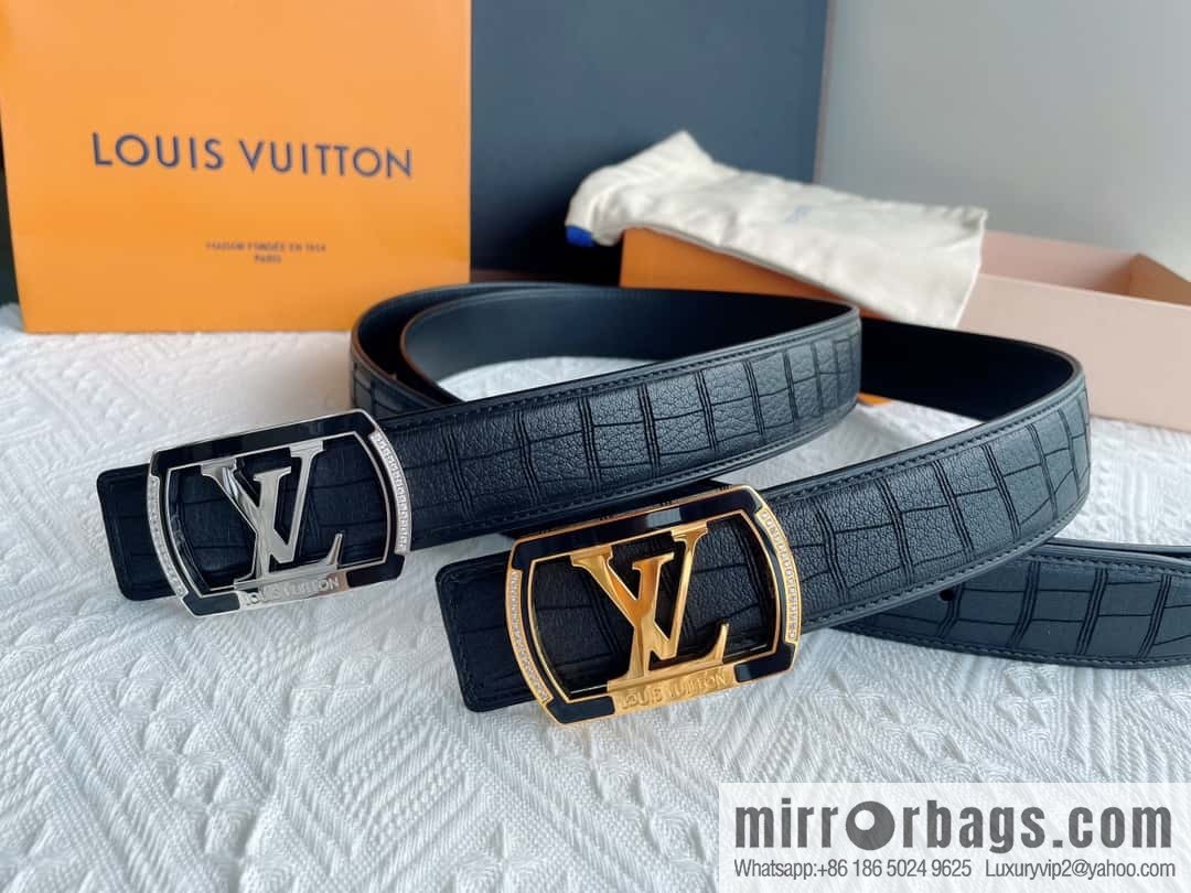 LV/Louis Vuitton, steel resin inlaid with zirconium rare deerskin men's belt 4.0cm