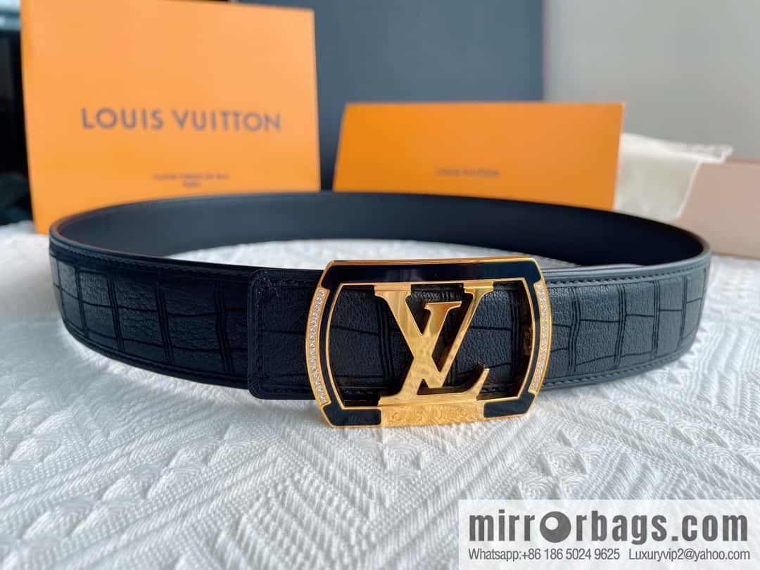 LV/Louis Vuitton, steel resin inlaid with zirconium rare deerskin men's belt 4.0cm