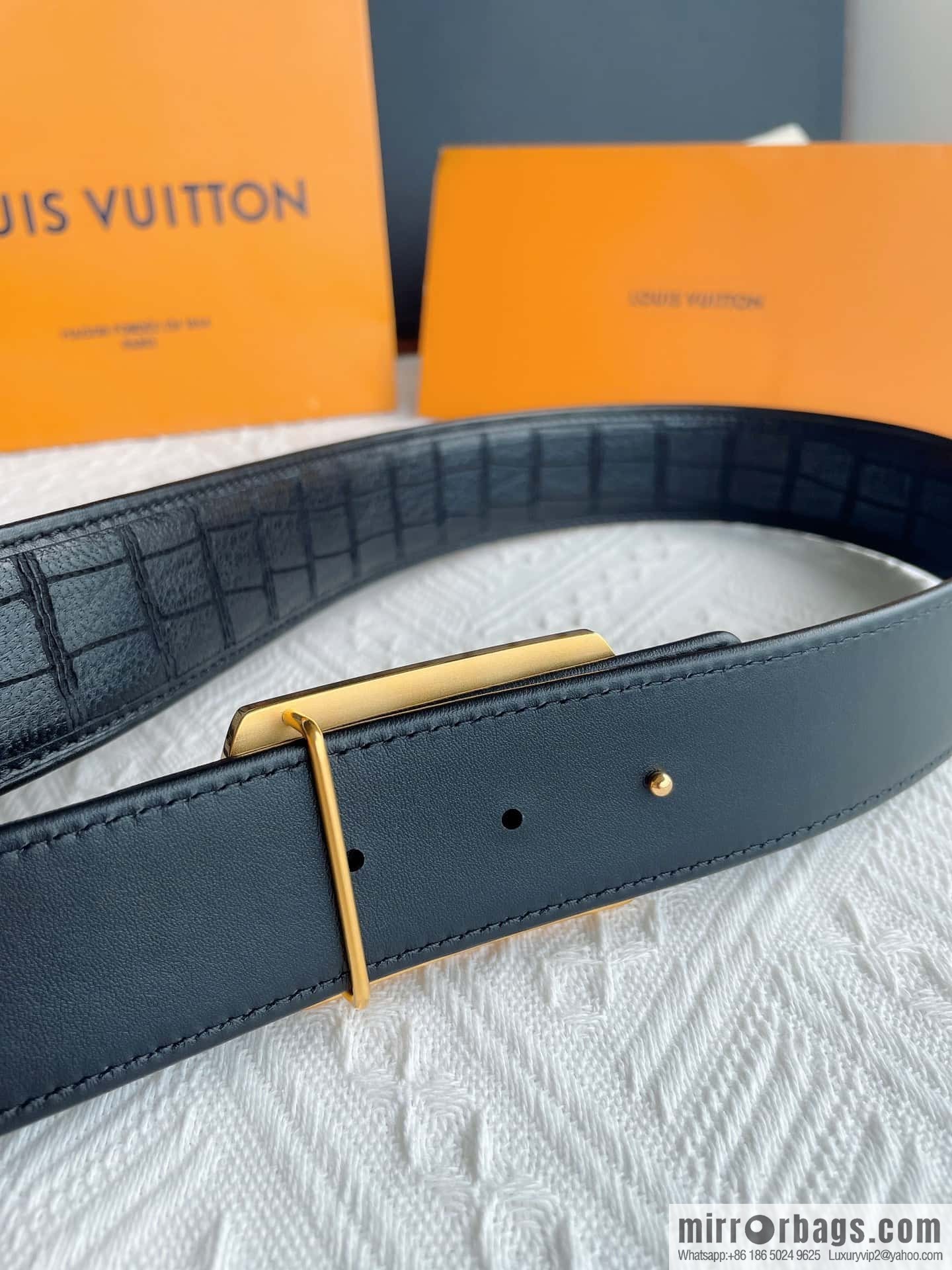 LV/Louis Vuitton, steel resin inlaid with zirconium rare deerskin men's belt 4.0cm