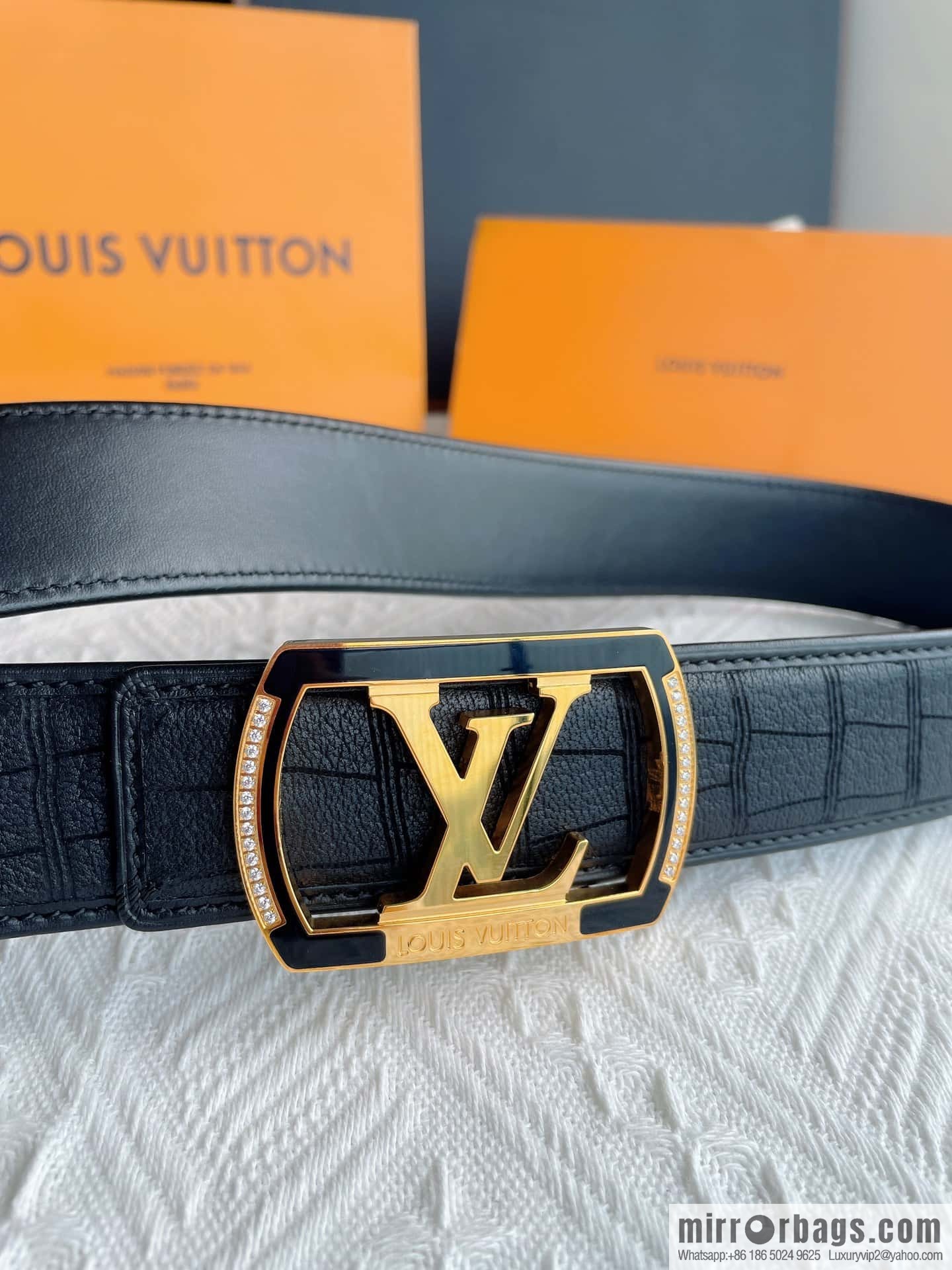 LV/Louis Vuitton, steel resin inlaid with zirconium rare deerskin men's belt 4.0cm