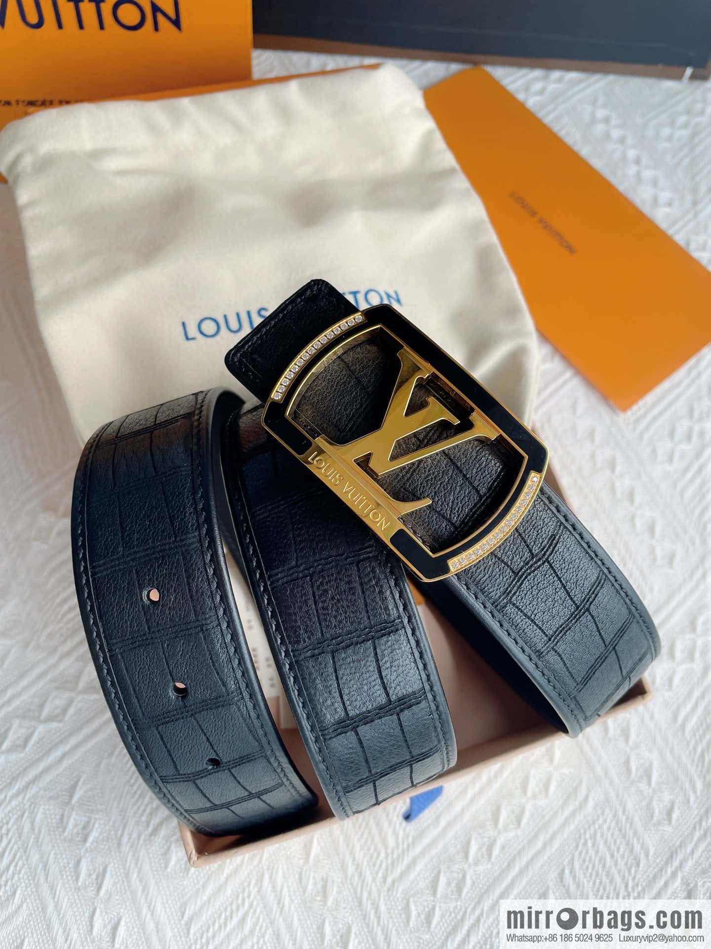LV/Louis Vuitton, steel resin inlaid with zirconium rare deerskin men's belt 4.0cm