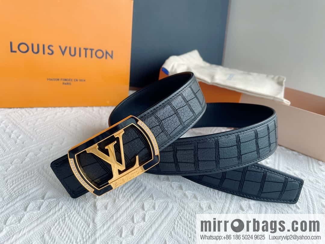 LV/Louis Vuitton, steel resin inlaid with zirconium rare deerskin men's belt 4.0cm