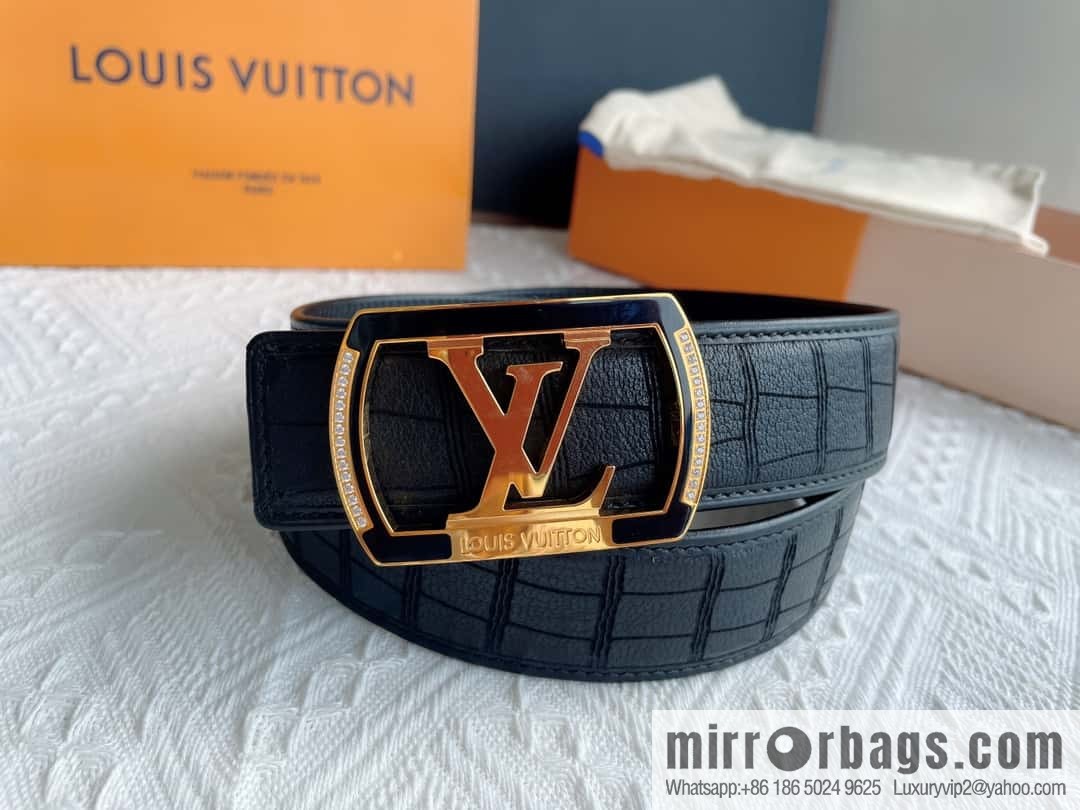 LV/Louis Vuitton, steel resin inlaid with zirconium rare deerskin men's belt 4.0cm