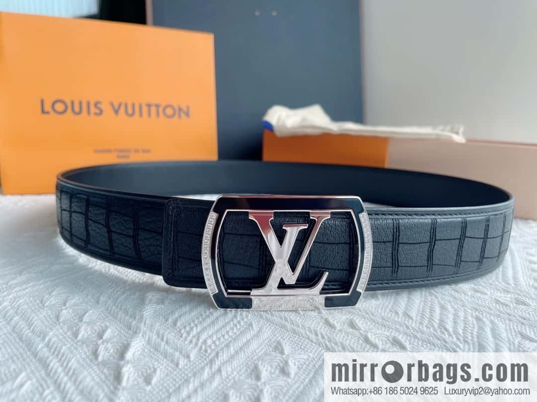 LV/Louis Vuitton, steel resin inlaid with zirconium rare deerskin men's belt 4.0cm