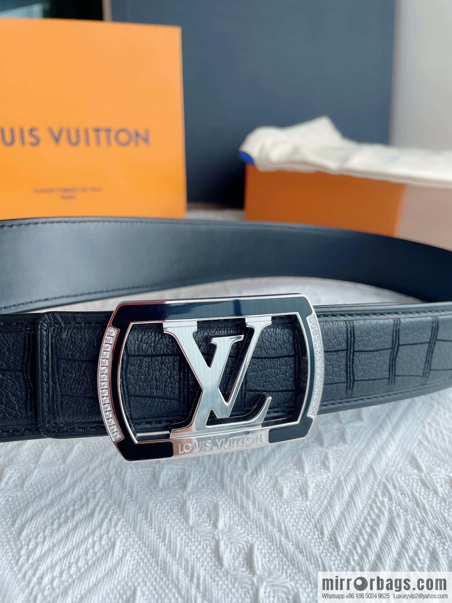 LV/Louis Vuitton, steel resin inlaid with zirconium rare deerskin men's belt 4.0cm