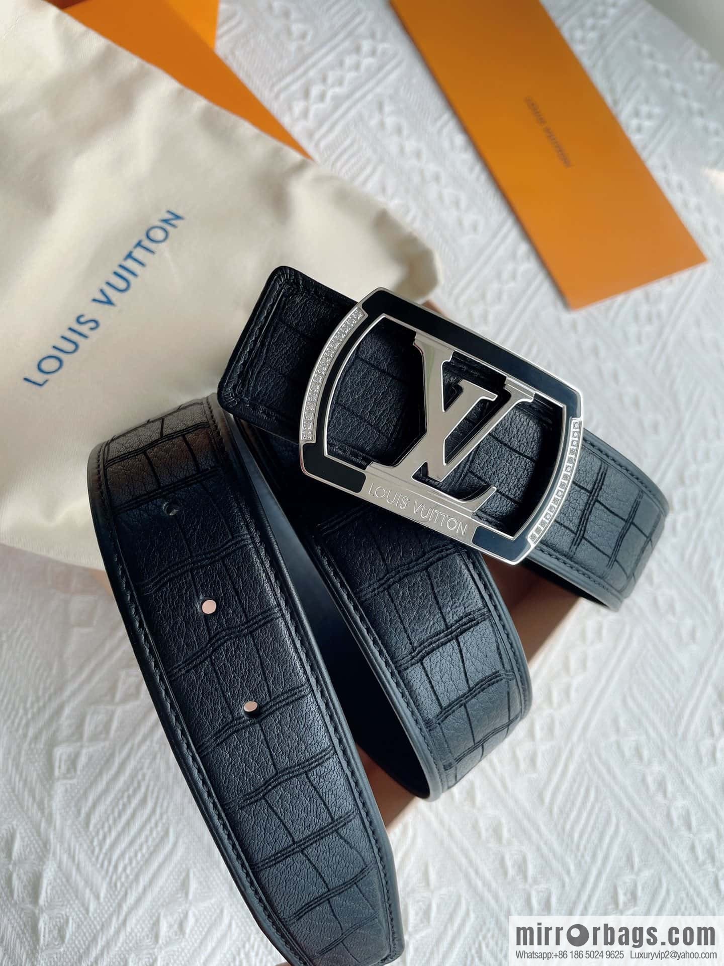 LV/Louis Vuitton, steel resin inlaid with zirconium rare deerskin men's belt 4.0cm