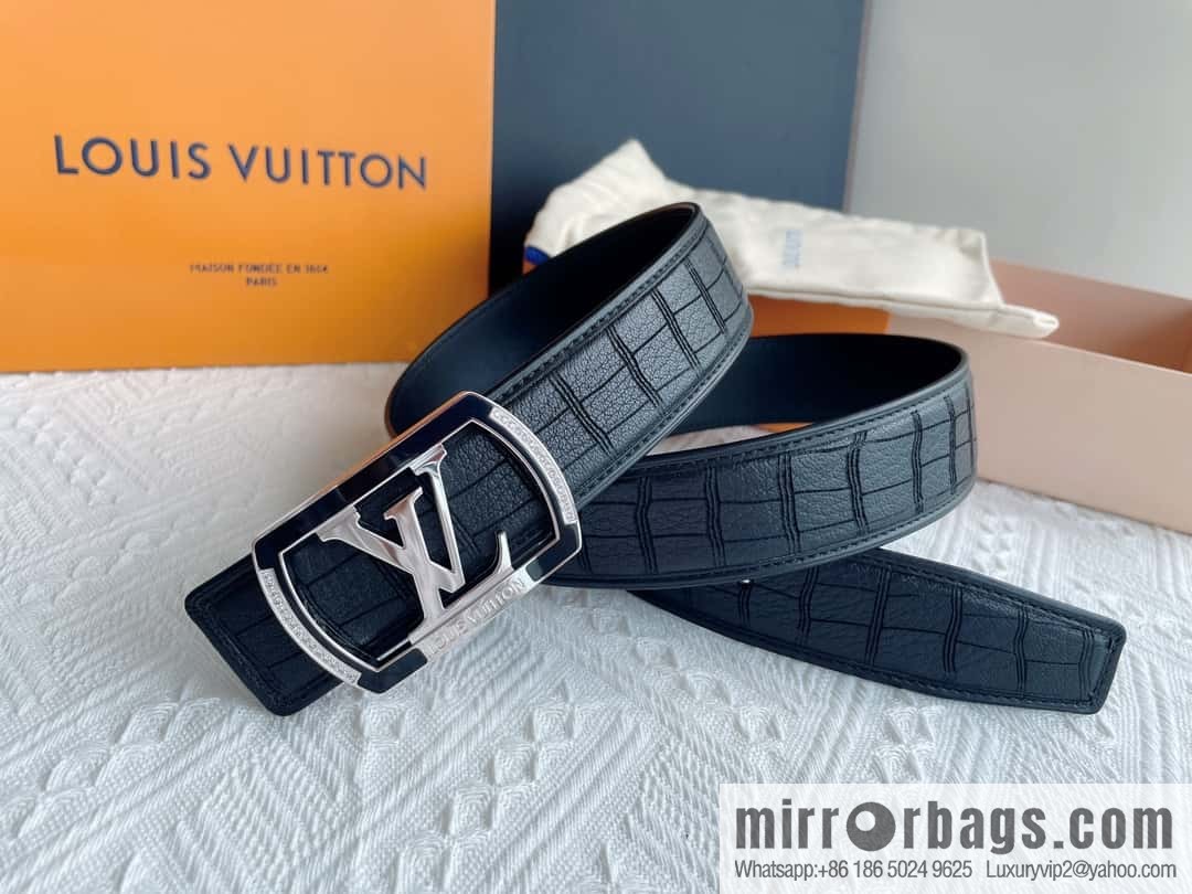 LV/Louis Vuitton, steel resin inlaid with zirconium rare deerskin men's belt 4.0cm