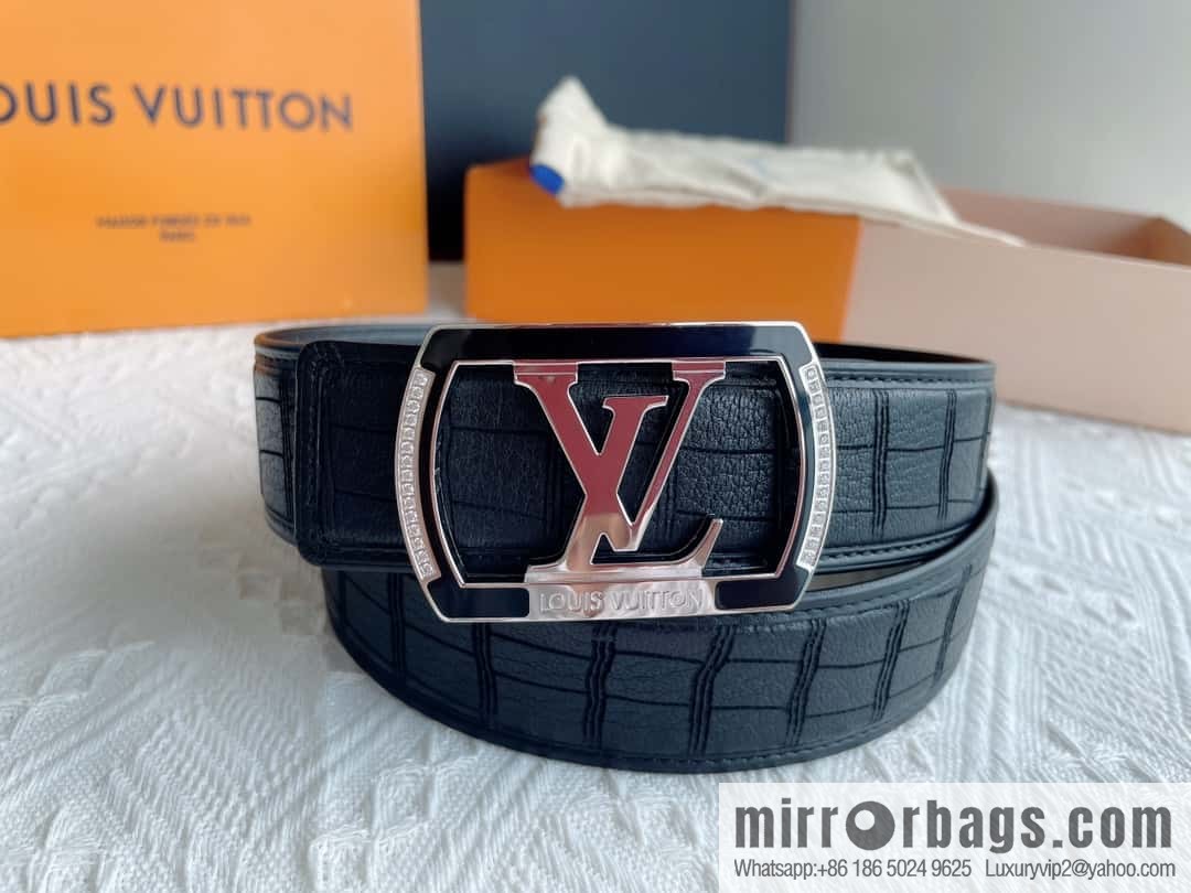 LV/Louis Vuitton, steel resin inlaid with zirconium rare deerskin men's belt 4.0cm