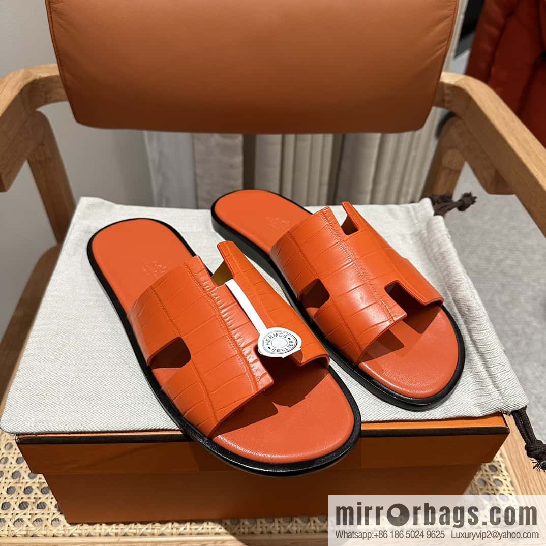 Hermès crocodile leather H family male god slippers