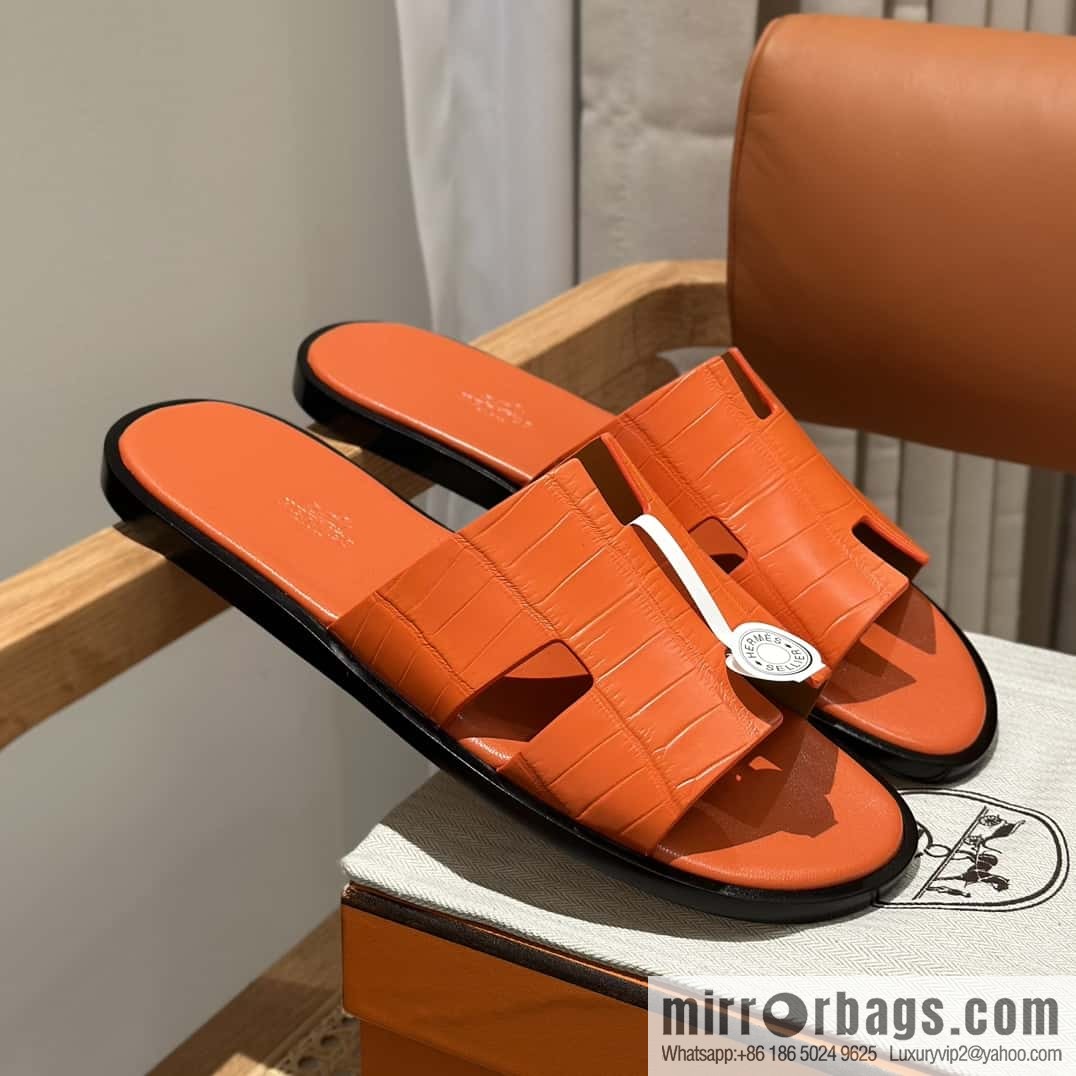 Hermès crocodile leather H family male god slippers