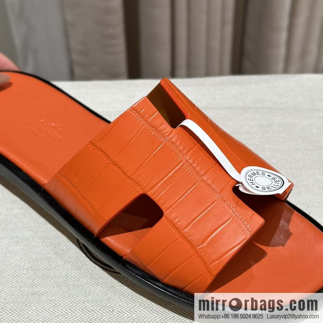 Hermès crocodile leather H family male god slippers