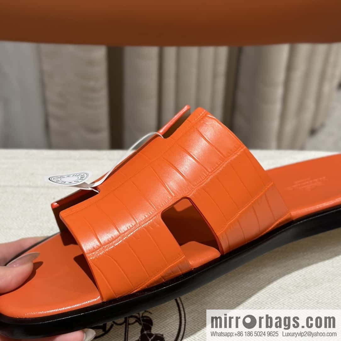 Hermès crocodile leather H family male god slippers
