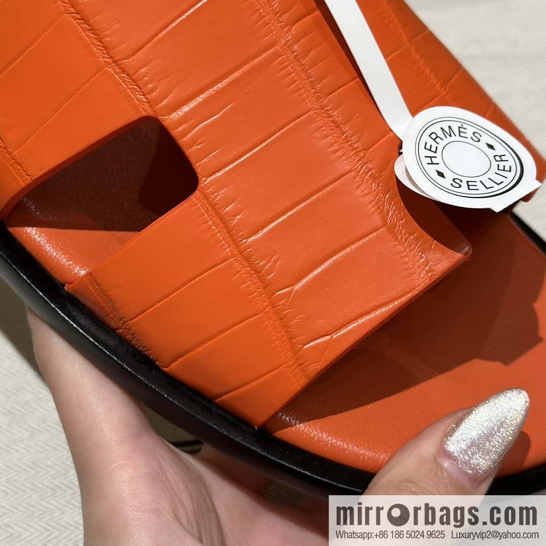 Hermès crocodile leather H family male god slippers