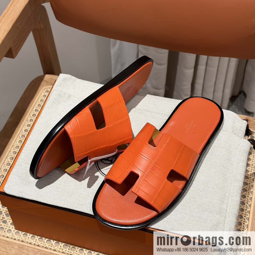 Hermès crocodile leather H family male god slippers