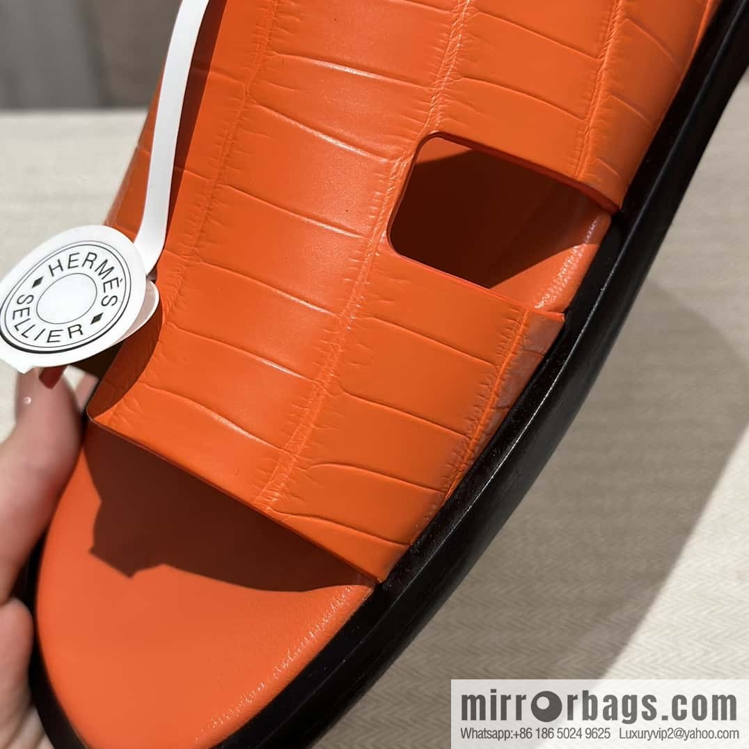 Hermès crocodile leather H family male god slippers