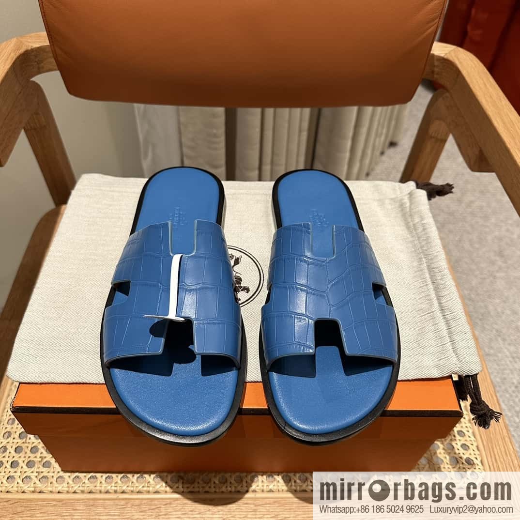 Hermès crocodile leather H family male god slippers