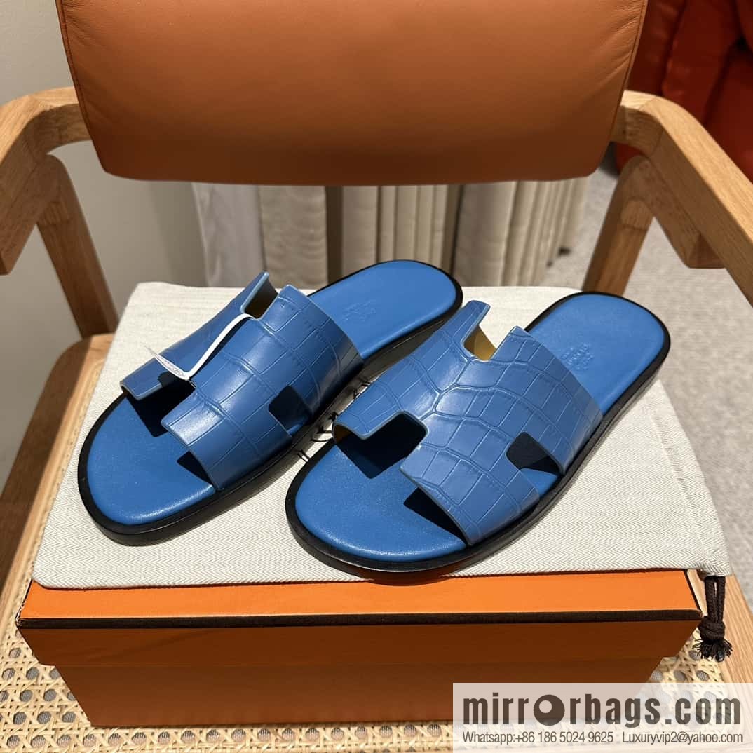 Hermès crocodile leather H family male god slippers