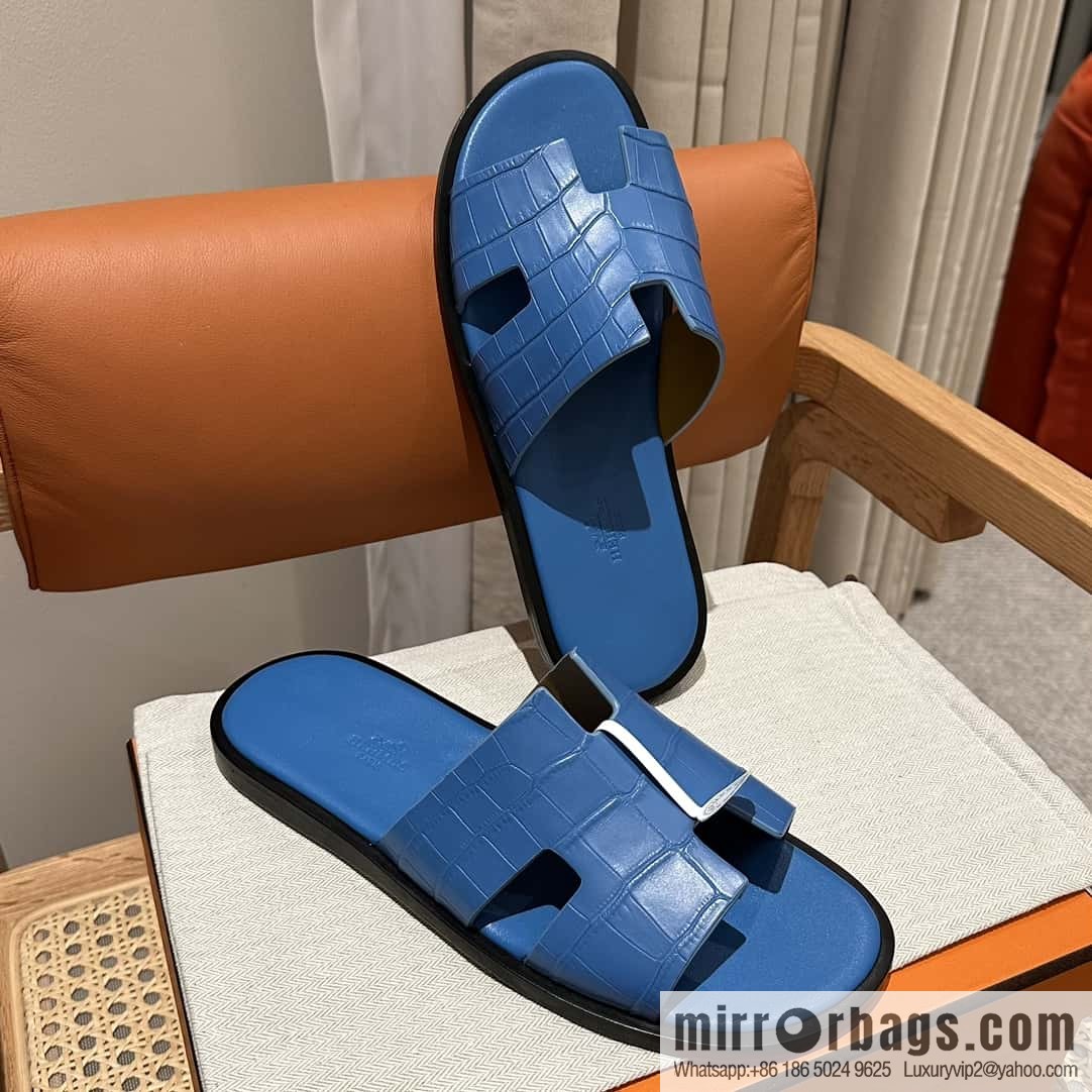 Hermès crocodile leather H family male god slippers