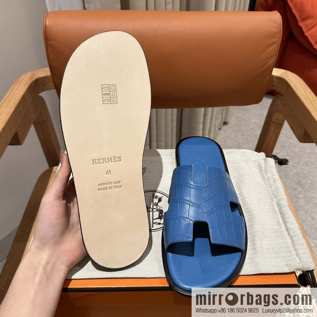 Hermès crocodile leather H family male god slippers