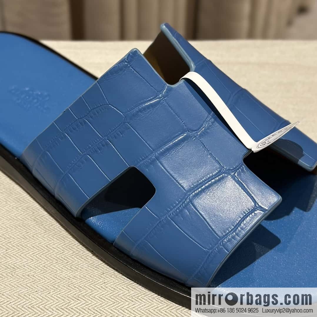 Hermès crocodile leather H family male god slippers