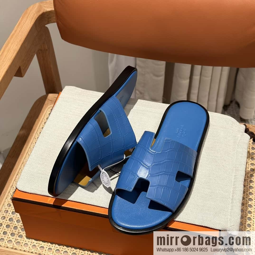 Hermès crocodile leather H family male god slippers