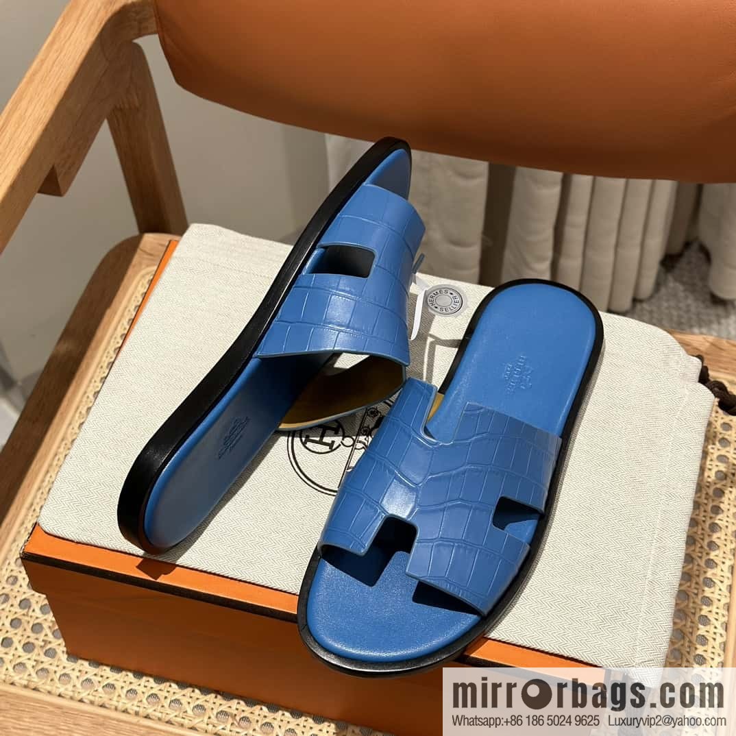 Hermès crocodile leather H family male god slippers