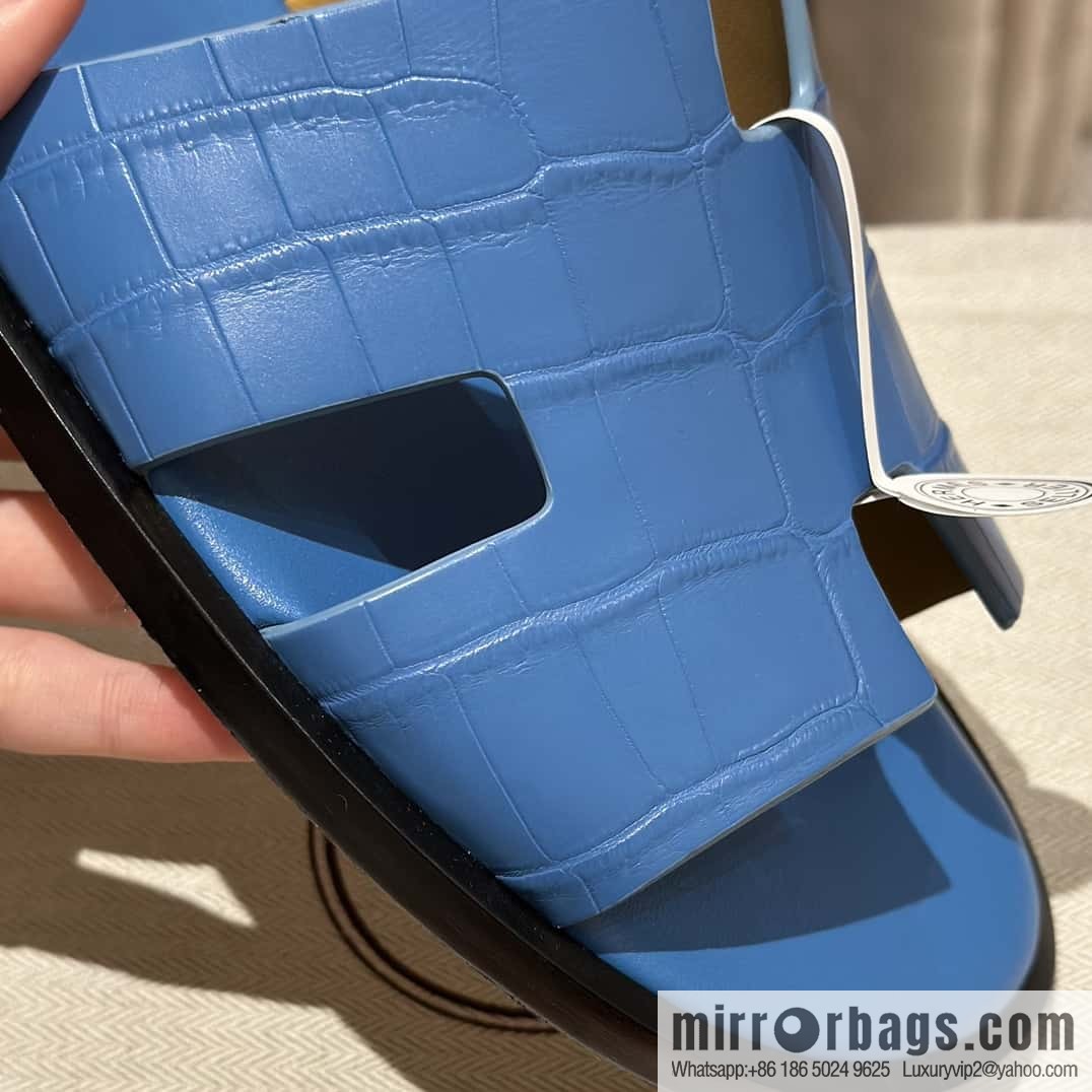 Hermès crocodile leather H family male god slippers
