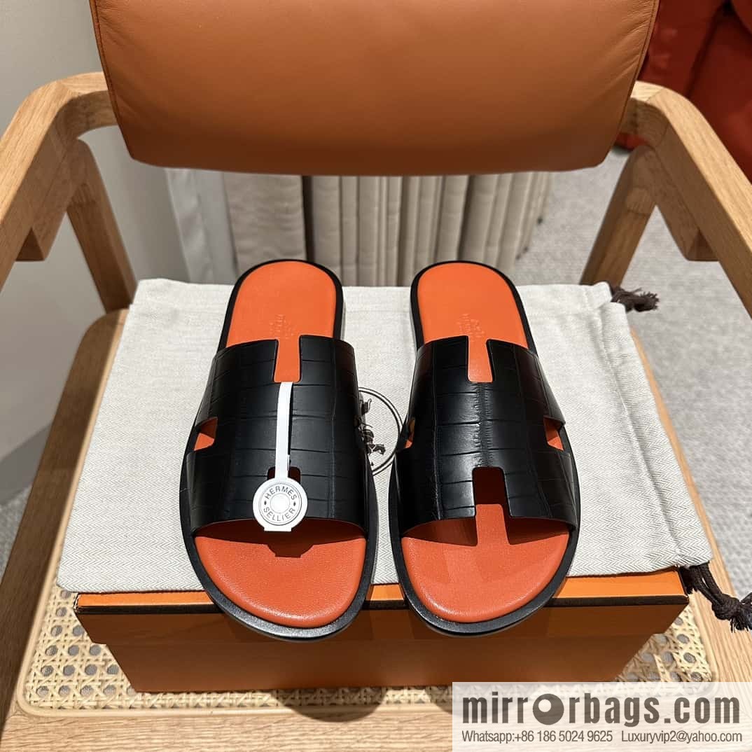 Hermès crocodile leather H family male god slippers
