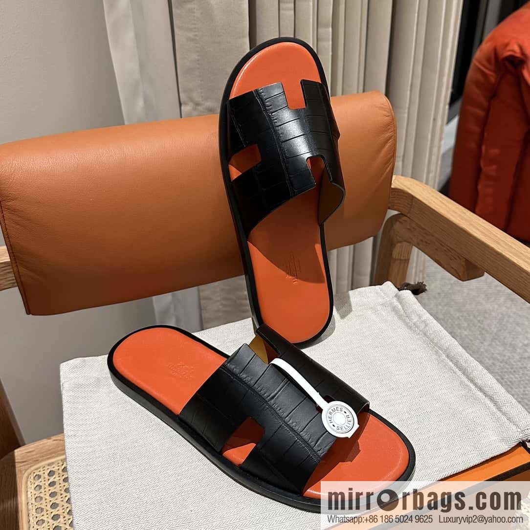 Hermès crocodile leather H family male god slippers