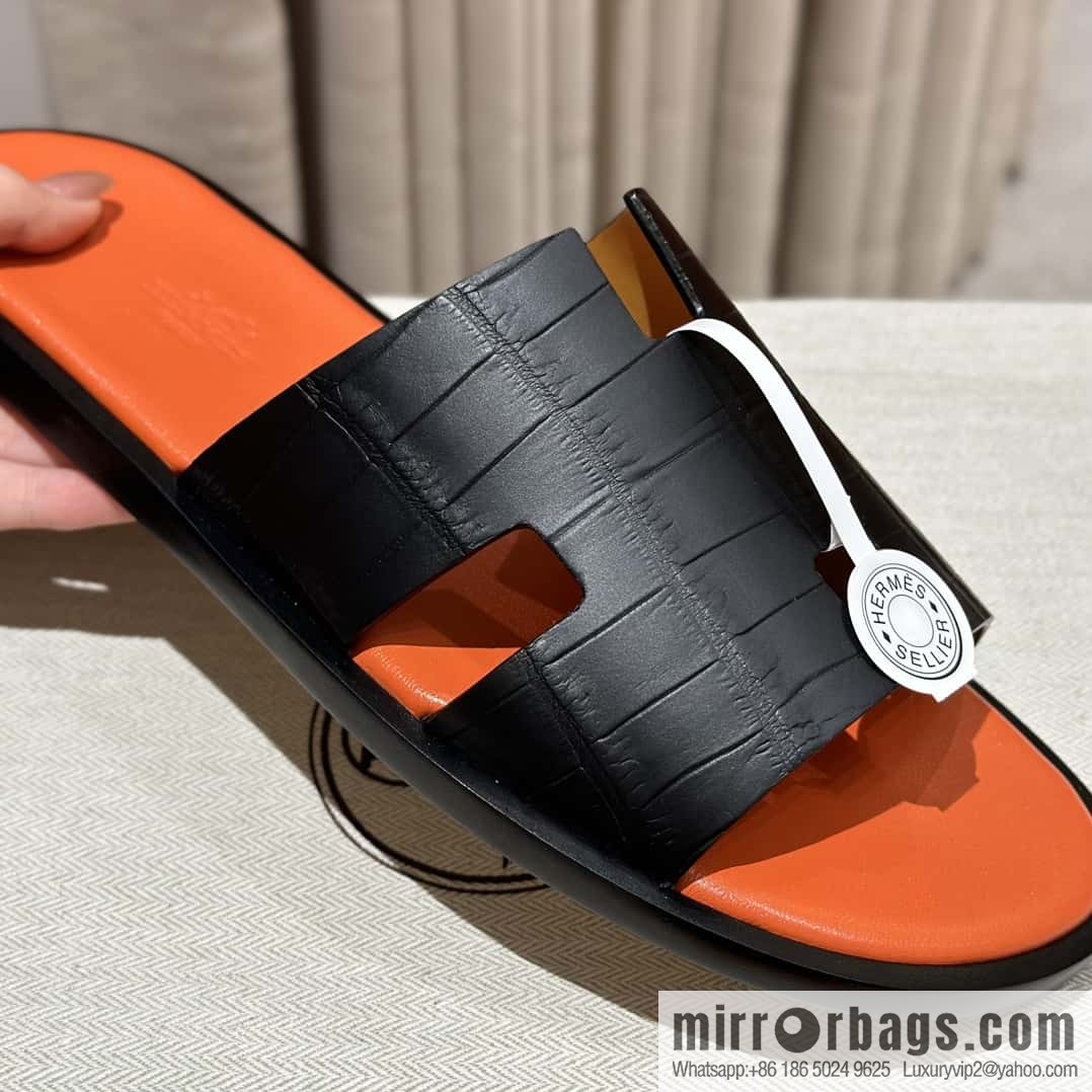 Hermès crocodile leather H family male god slippers