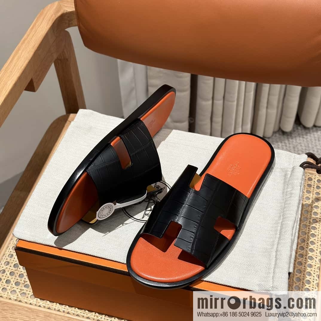 Hermès crocodile leather H family male god slippers