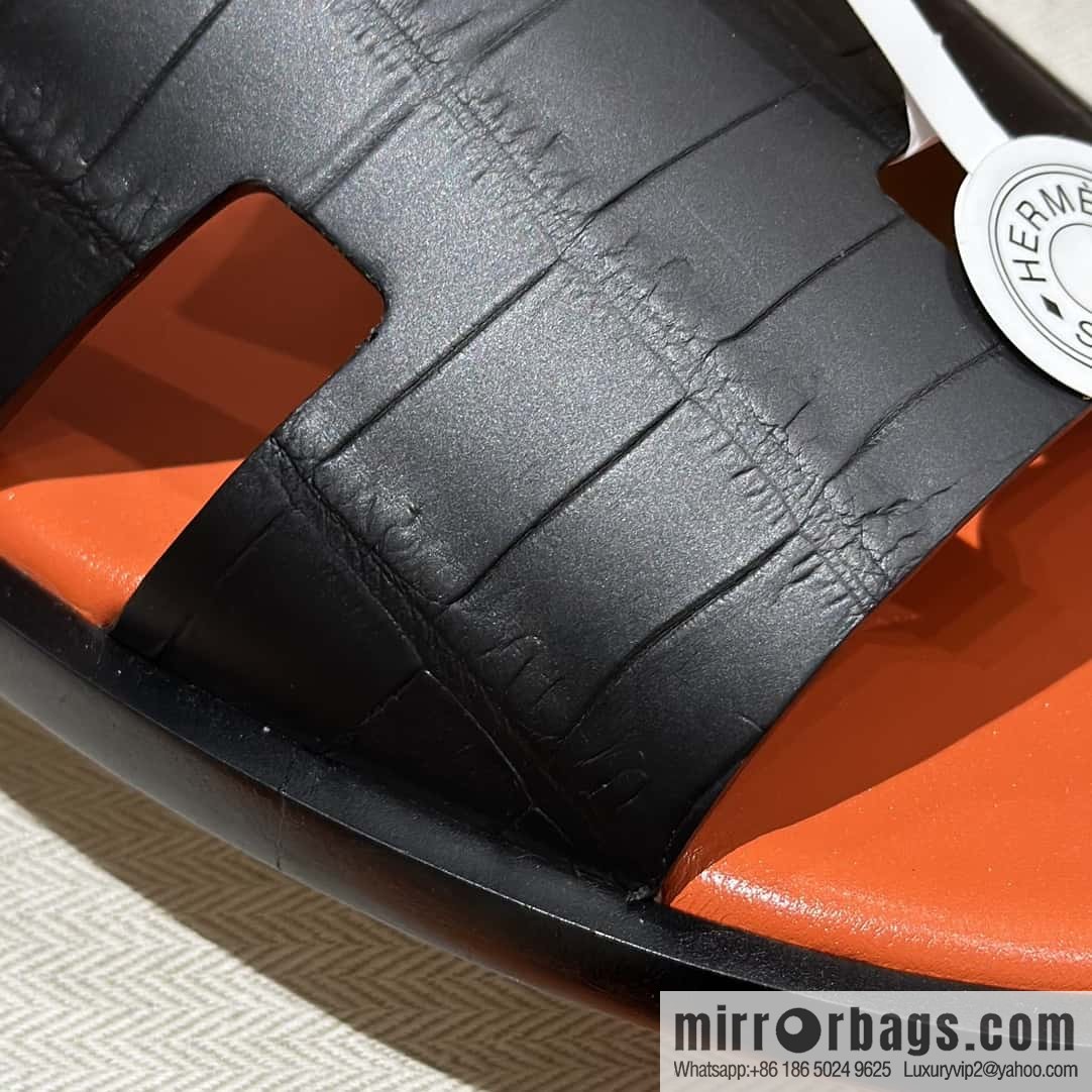 Hermès crocodile leather H family male god slippers