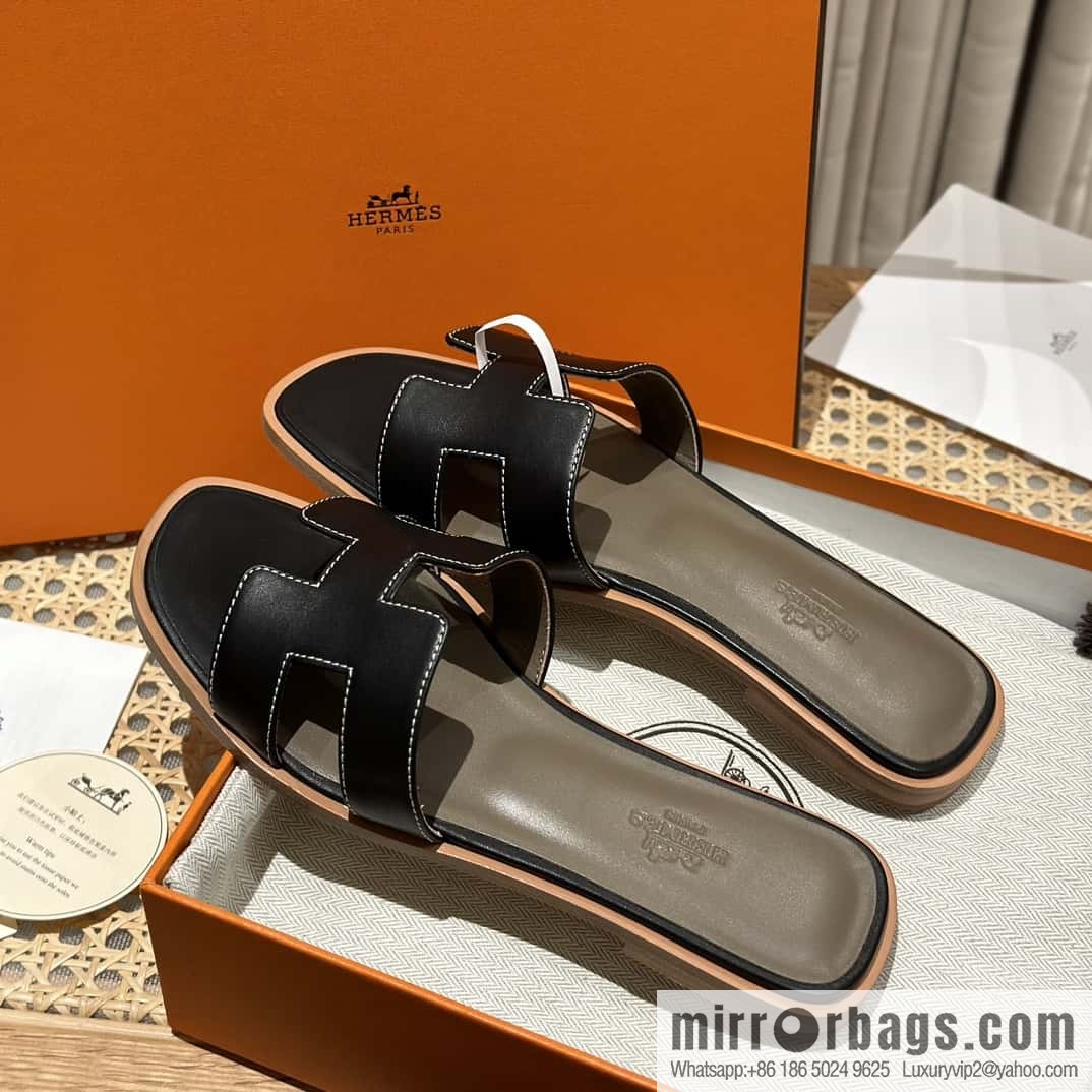 Hermès leather outsole H slippers