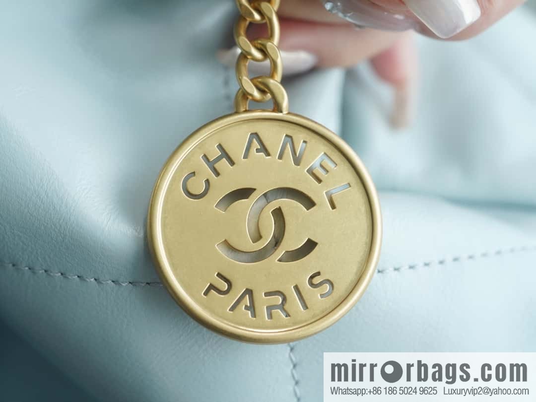 CHANEL 23C 22 handbag, genuine tail leather, haze blue, medium AS3261.