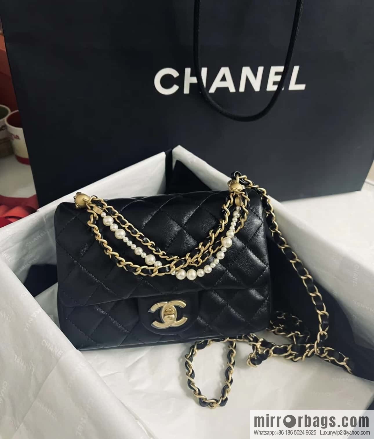 CHANEL 24P Spring and Summer Preview Series Limited Edition Pearl Square Fatty AS4385 black