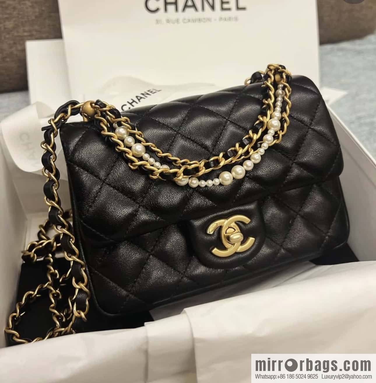 CHANEL 24P Spring and Summer Preview Series Limited Edition Pearl Square Fatty AS4385 black