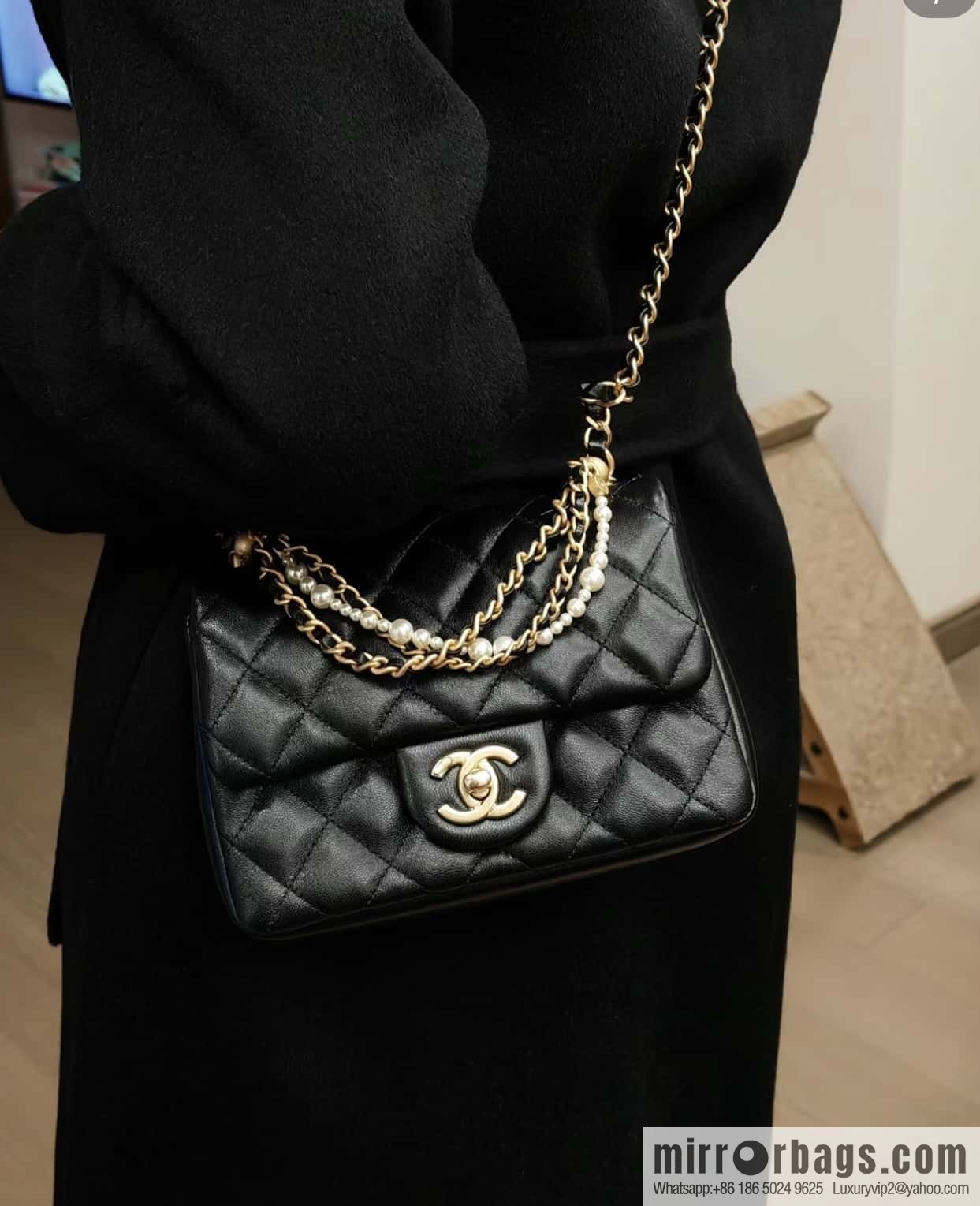 CHANEL 24P Spring and Summer Preview Series Limited Edition Pearl Square Fatty AS4385 black