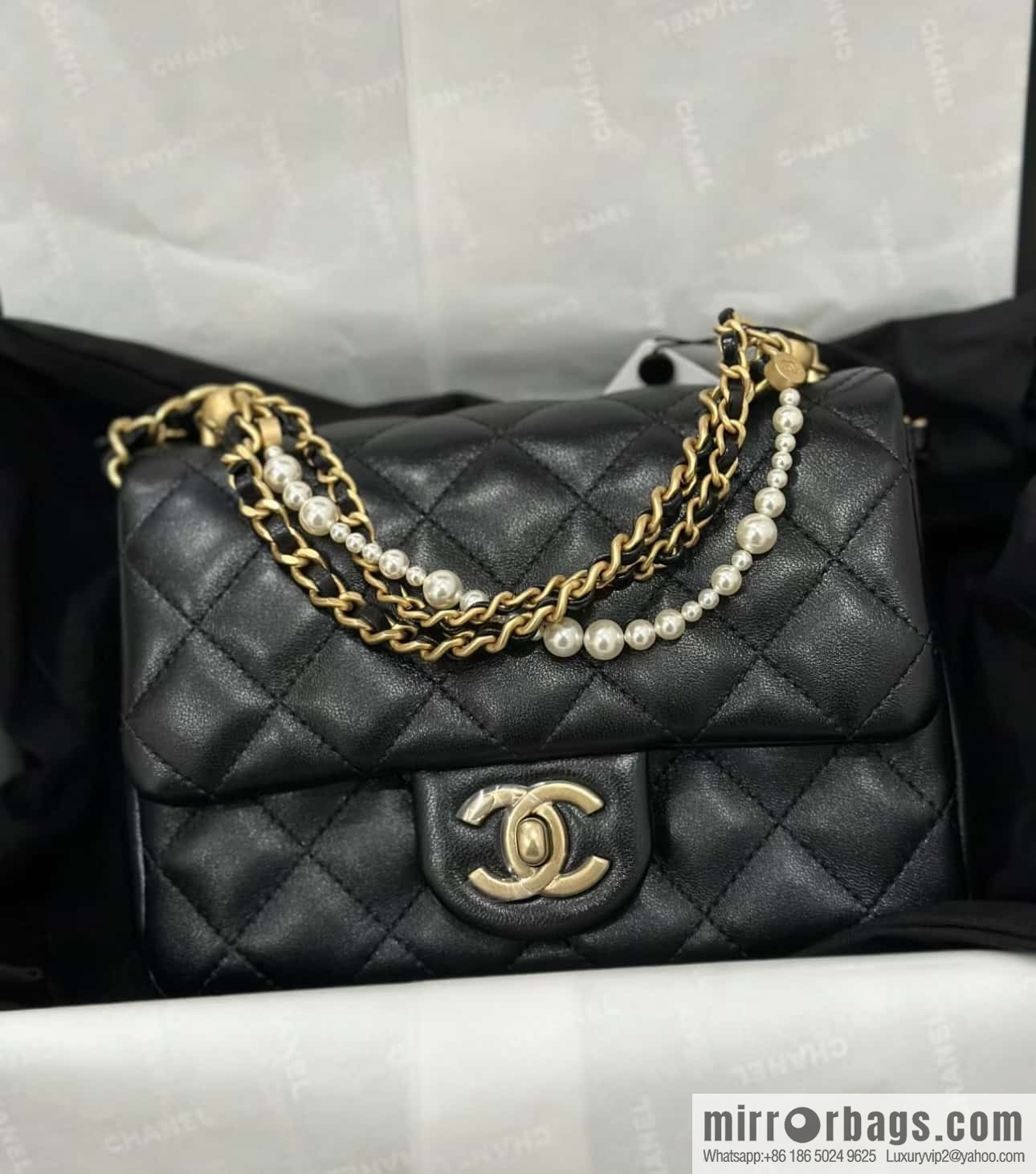 CHANEL 24P Spring and Summer Preview Series Limited Edition Pearl Square Fatty AS4385 black