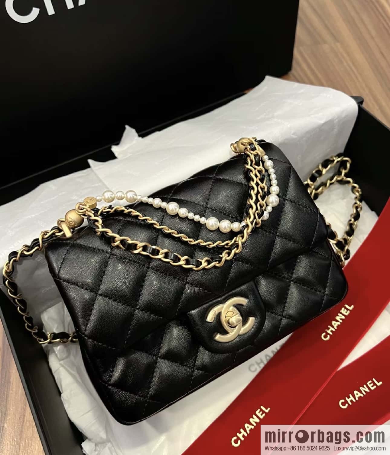 CHANEL 24P Spring and Summer Preview Series Limited Edition Pearl Square Fatty AS4385 black