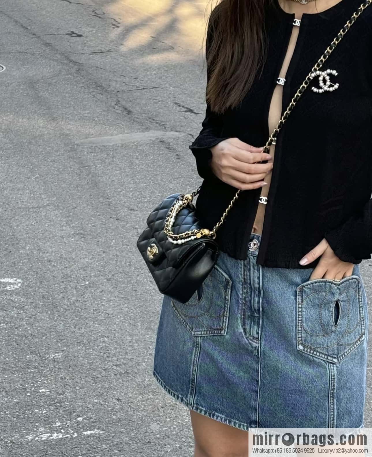 CHANEL 24P Spring and Summer Preview Series Limited Edition Pearl Square Fatty AS4385 black