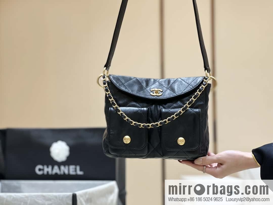CHANEL 24P spring and summer trailer series big hit hobo Vintage bag AS4743 black