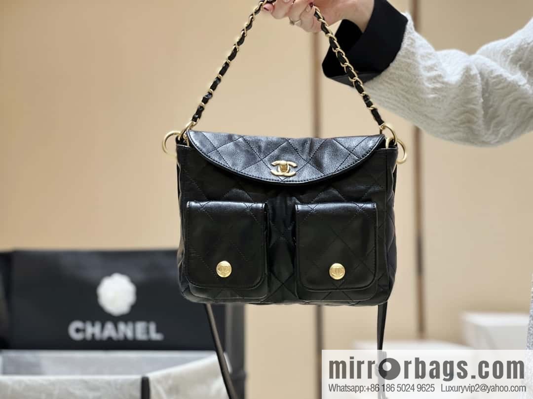 CHANEL 24P spring and summer trailer series big hit hobo Vintage bag AS4743 black