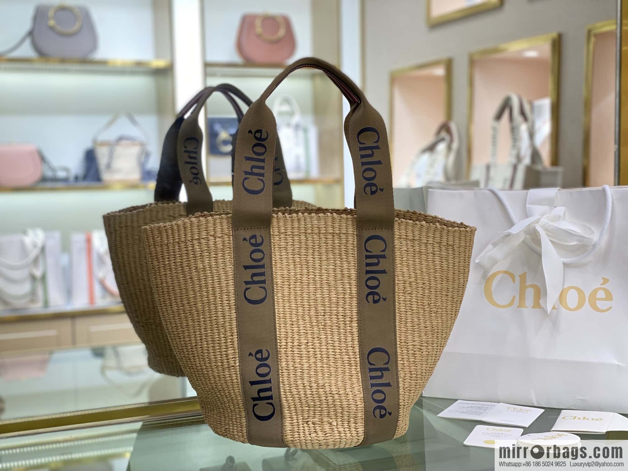 Chloe Large Woody Basket Bag 6865 Large Single Green 48CM