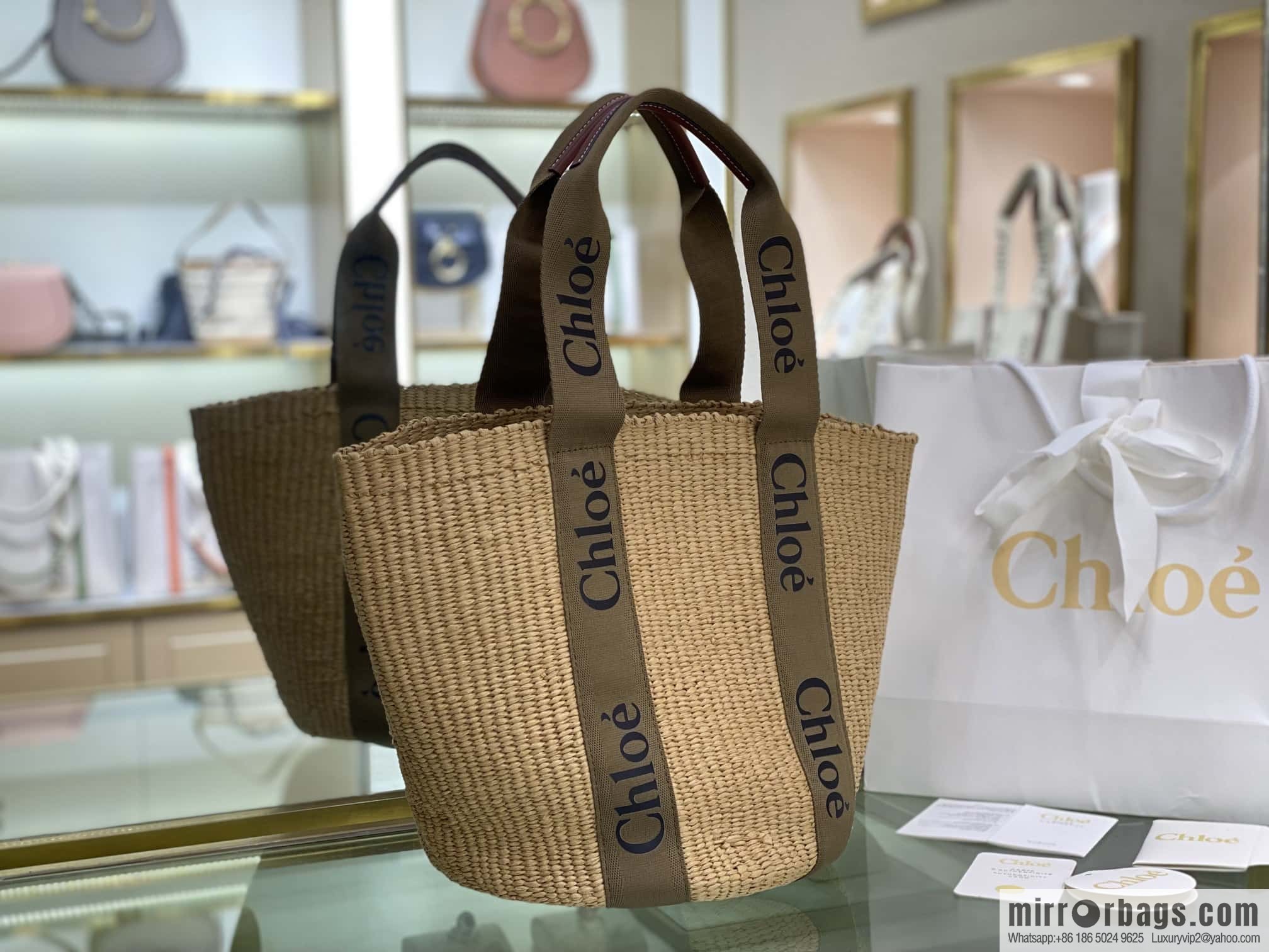 Chloe Large Woody Basket Bag 6865 Large Single Green 48CM