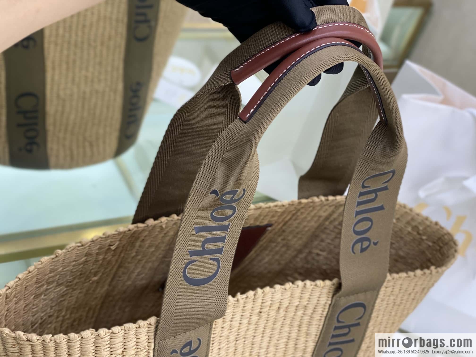 Chloe Large Woody Basket Bag 6865 Large Single Green 48CM