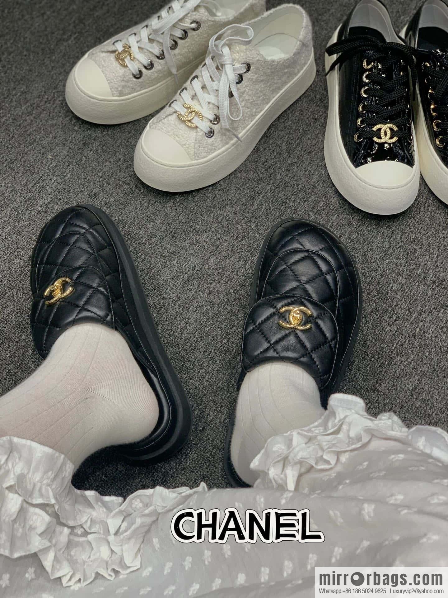 CHANEL Xiaoxiang rhombus metal buckle platform loafers