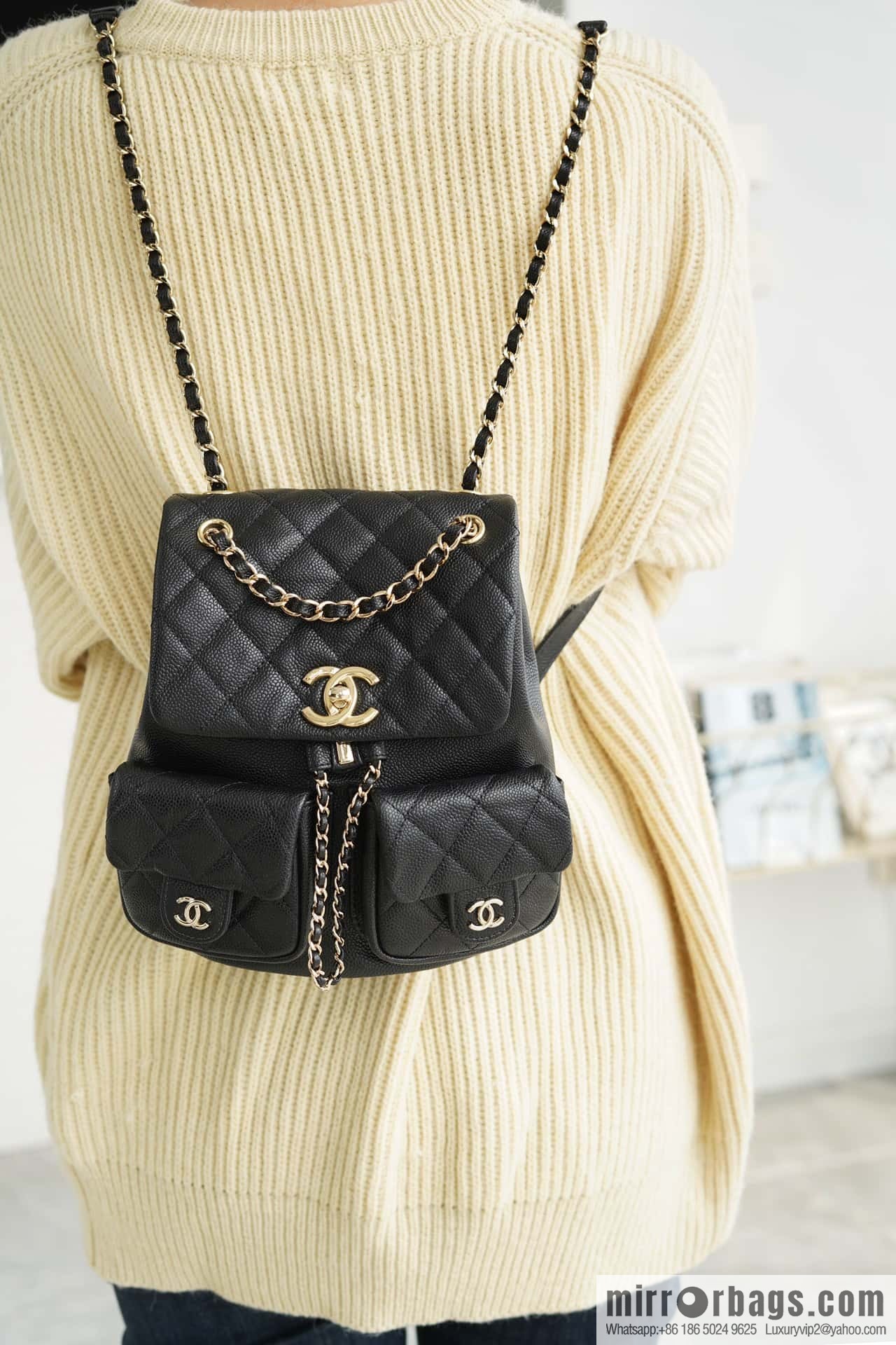 CHANEL 23P new Duma shoulder leather large black π AS3860