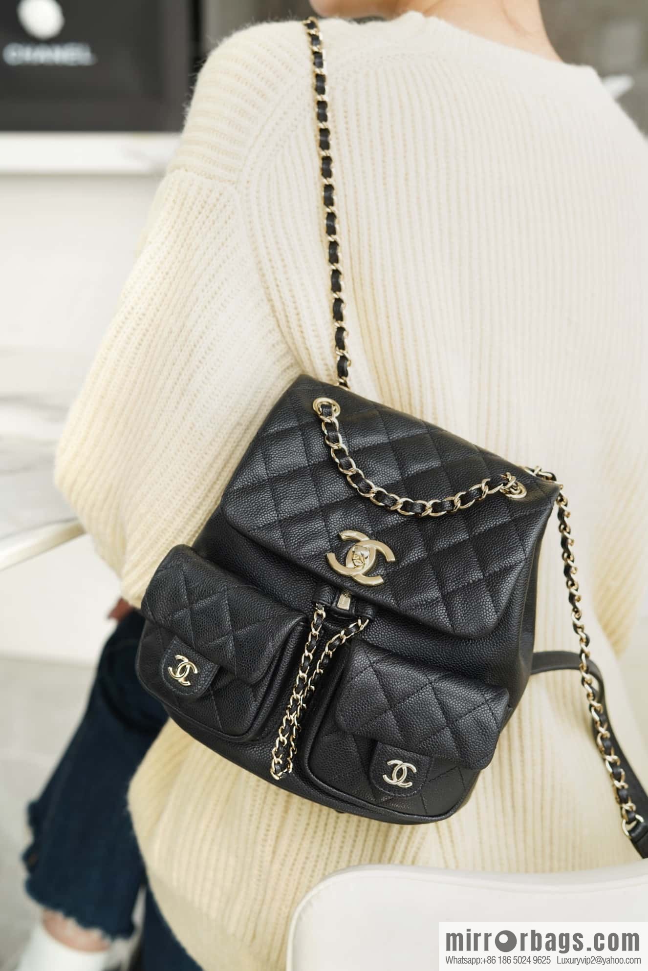 CHANEL 23P new Duma shoulder leather large black π AS3860