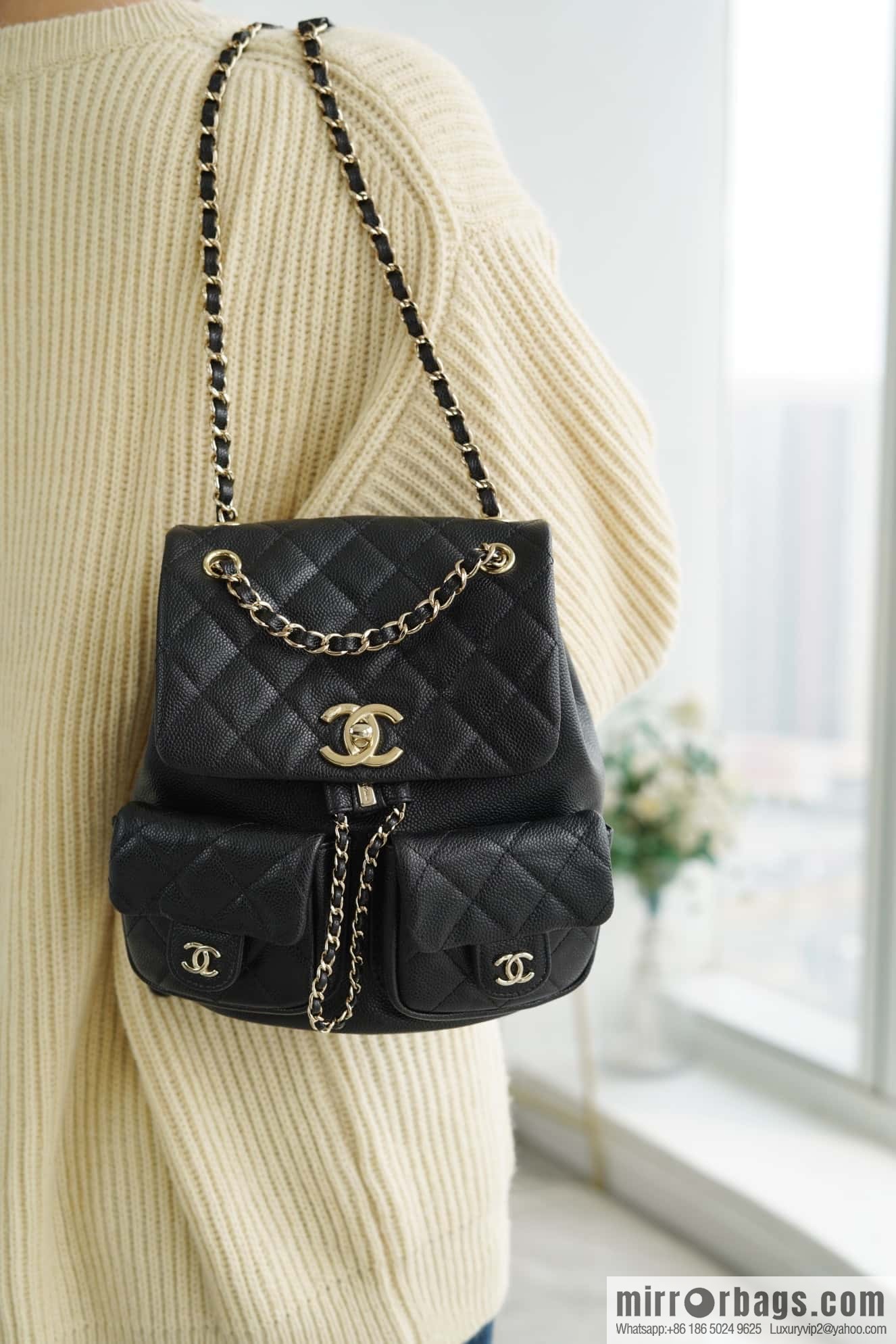 CHANEL 23P new Duma shoulder leather large black π AS3860